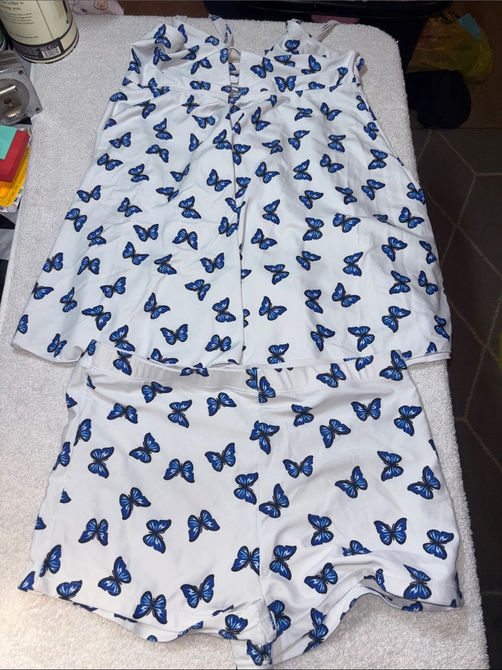 White & Blue Butterfly Print Women's Bikini Set